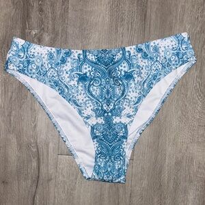 Blue and White Paisley Bikini Bottom